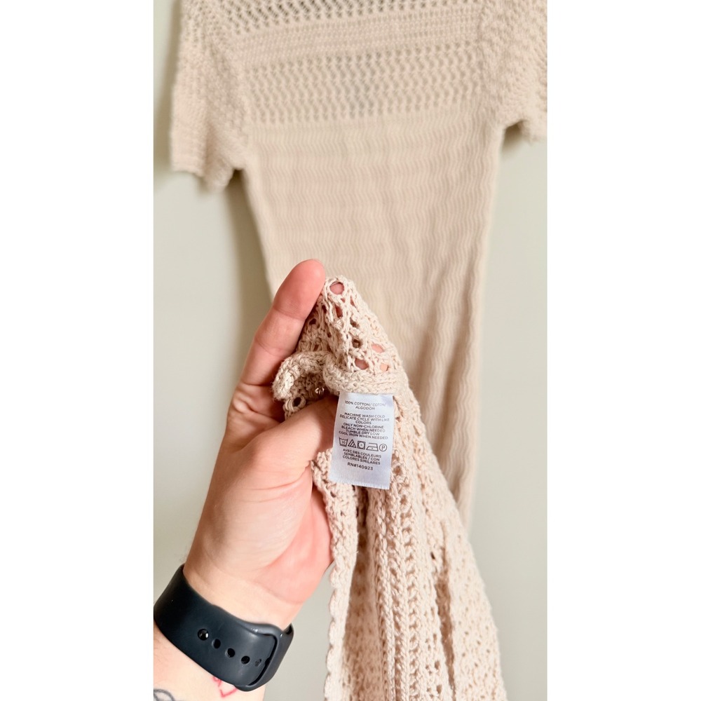 Loft Beach Crochet Maxi Dress Cream Cotton Knit Polo Collar Short Sleeve Small - Picture 5 of 5